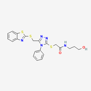 2-({5-[(1,3-benzothiazol-2-ylsulfanyl)methyl]-4-phenyl-4H-1,2,4-triazol-3-yl}sulfanyl)-N-(3-hydroxypropyl)acetamide - 