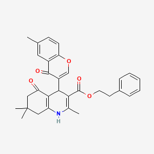 2-phenylethyl 2,7,7-trimethyl-4-(6-methyl-4-oxo-4H-chromen-3-yl)-5-oxo-1,4,5,6,7,8-hexahydroquinoline-3-carboxylate - 