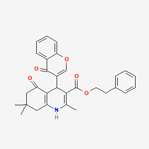 2-phenylethyl 2,7,7-trimethyl-5-oxo-4-(4-oxo-4H-chromen-3-yl)-1,4,5,6,7,8-hexahydroquinoline-3-carboxylate - 