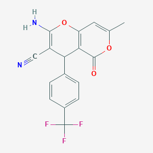 2-Amino-7-methyl-5-oxo-4-(4-(trifluoromethyl)phenyl)-4,5-dihydropyrano[4,3-b]pyran-3-carbonitrile - 