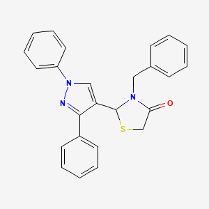 3-benzyl-2-(1,3-diphenyl-1H-pyrazol-4-yl)-1,3-thiazolidin-4-one - 