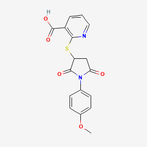 2-{[1-(4-Methoxyphenyl)-2,5-dioxopyrrolidin-3-yl]sulfanyl}pyridine-3-carboxylic acid - 