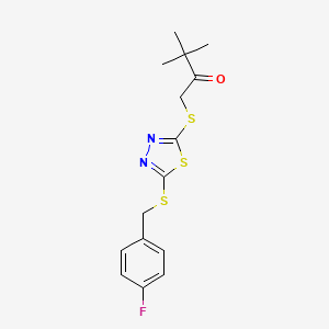 1-((5-((4-Fluorobenzyl)thio)-1,3,4-thiadiazol-2-YL)thio)-3,3-dimethyl-2-butanone - 477333-53-2