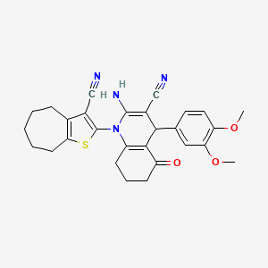 2-amino-1-(3-cyano-5,6,7,8-tetrahydro-4H-cyclohepta[b]thiophen-2-yl)-4-(3,4-dimethoxyphenyl)-5-oxo-1,4,5,6,7,8-hexahydroquinoline-3-carbonitrile - 312266-37-8