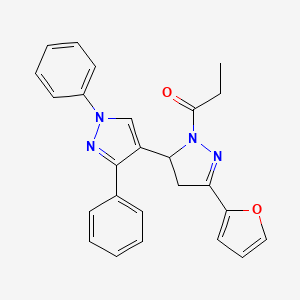1-[5-(furan-2-yl)-1',3'-diphenyl-3,4-dihydro-1'H,2H-[3,4'-bipyrazole]-2-yl]propan-1-one - 1008091-09-5