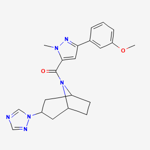 8-[3-(3-methoxyphenyl)-1-methyl-1H-pyrazole-5-carbonyl]-3-(1H-1,2,4-triazol-1-yl)-8-azabicyclo[3.2.1]octane - 2309774-60-3