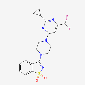 3-[4-[2-cyclopropyl-6-(difluoromethyl)pyrimidin-4-yl]piperazin-1-yl]-1,2-benzothiazole 1,1-dioxide - 2640948-67-8
