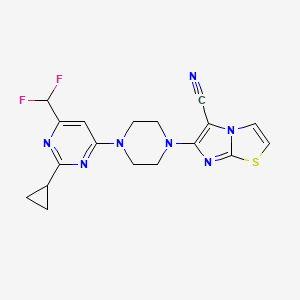 6-{4-[2-cyclopropyl-6-(difluoromethyl)pyrimidin-4-yl]piperazin-1-yl}imidazo[2,1-b][1,3]thiazole-5-carbonitrile - 2640867-02-1