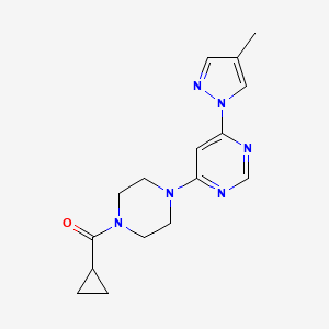 4-(4-cyclopropanecarbonylpiperazin-1-yl)-6-(4-methyl-1H-pyrazol-1-yl)pyrimidine - 2549033-69-2