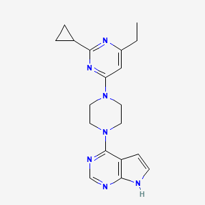 2-cyclopropyl-4-ethyl-6-(4-{7H-pyrrolo[2,3-d]pyrimidin-4-yl}piperazin-1-yl)pyrimidine - 2549002-09-5