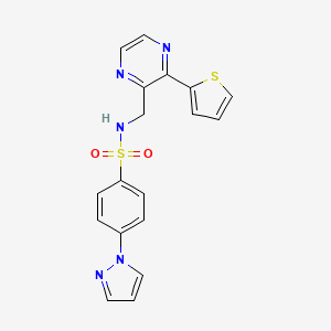 4-(1H-pyrazol-1-yl)-N-{[3-(thiophen-2-yl)pyrazin-2-yl]methyl}benzene-1-sulfonamide - 2034427-22-8