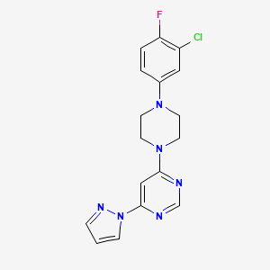 4-[4-(3-chloro-4-fluorophenyl)piperazin-1-yl]-6-(1H-pyrazol-1-yl)pyrimidine - 2548975-01-3