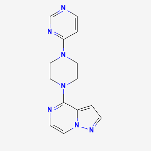 4-(4-{pyrazolo[1,5-a]pyrazin-4-yl}piperazin-1-yl)pyrimidine - 2640885-12-5