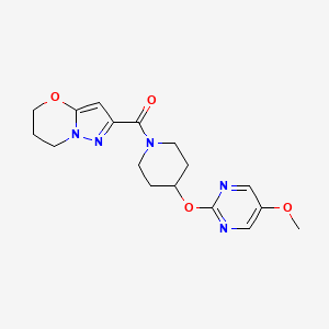 5-methoxy-2-[(1-{5H,6H,7H-pyrazolo[3,2-b][1,3]oxazine-2-carbonyl}piperidin-4-yl)oxy]pyrimidine - 2549003-26-9