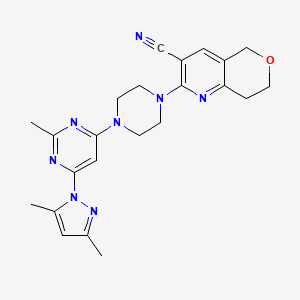 2-{4-[6-(3,5-dimethyl-1H-pyrazol-1-yl)-2-methylpyrimidin-4-yl]piperazin-1-yl}-5H,7H,8H-pyrano[4,3-b]pyridine-3-carbonitrile - 2640975-83-1