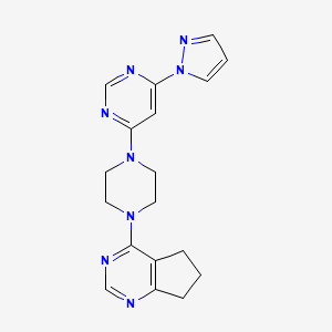 4-(4-{5H,6H,7H-cyclopenta[d]pyrimidin-4-yl}piperazin-1-yl)-6-(1H-pyrazol-1-yl)pyrimidine - 2548989-39-3