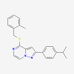 4-{[(2-methylphenyl)methyl]sulfanyl}-2-[4-(propan-2-yl)phenyl]pyrazolo[1,5-a]pyrazine - 1223755-18-7