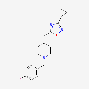4-[(3-cyclopropyl-1,2,4-oxadiazol-5-yl)methyl]-1-[(4-fluorophenyl)methyl]piperidine - 2549015-78-1