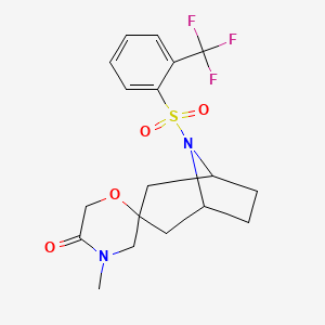 4'-methyl-8-[2-(trifluoromethyl)benzenesulfonyl]-8-azaspiro[bicyclo[3.2.1]octane-3,2'-morpholin]-5'-one - 2640814-57-7