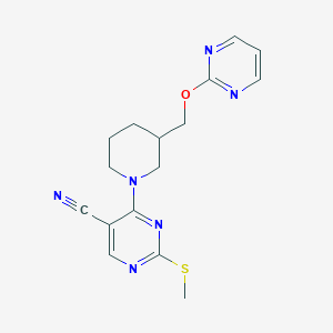 2-(methylsulfanyl)-4-{3-[(pyrimidin-2-yloxy)methyl]piperidin-1-yl}pyrimidine-5-carbonitrile - 2640954-38-5