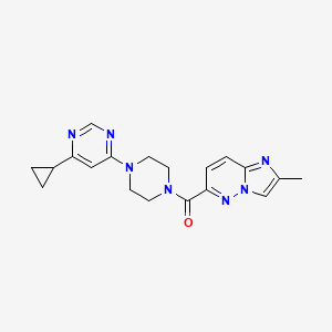 4-cyclopropyl-6-(4-{2-methylimidazo[1,2-b]pyridazine-6-carbonyl}piperazin-1-yl)pyrimidine - 2640948-97-4