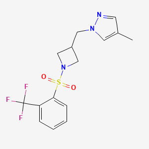 4-methyl-1-({1-[2-(trifluoromethyl)benzenesulfonyl]azetidin-3-yl}methyl)-1H-pyrazole - 2549050-93-1