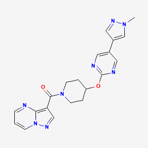 5-(1-methyl-1H-pyrazol-4-yl)-2-[(1-{pyrazolo[1,5-a]pyrimidine-3-carbonyl}piperidin-4-yl)oxy]pyrimidine - 2549023-18-7