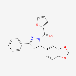 5-(2H-1,3-benzodioxol-5-yl)-1-(furan-2-carbonyl)-3-phenyl-4,5-dihydro-1H-pyrazole - 927536-61-6