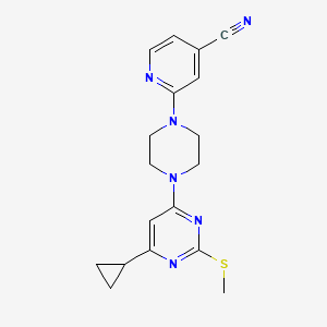 2-{4-[6-cyclopropyl-2-(methylsulfanyl)pyrimidin-4-yl]piperazin-1-yl}pyridine-4-carbonitrile - 2640945-92-0