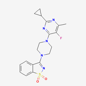 3-[4-(2-cyclopropyl-5-fluoro-6-methylpyrimidin-4-yl)piperazin-1-yl]-1,2-benzothiazole 1,1-dioxide - 2640943-59-3