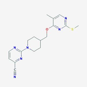 2-[4-({[5-methyl-2-(methylsulfanyl)pyrimidin-4-yl]oxy}methyl)piperidin-1-yl]pyrimidine-4-carbonitrile - 2640902-89-0