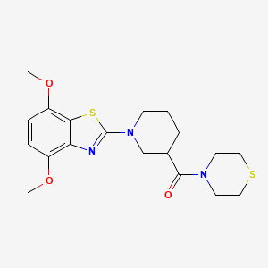 4,7-dimethoxy-2-[3-(thiomorpholine-4-carbonyl)piperidin-1-yl]-1,3-benzothiazole - 2640843-19-0