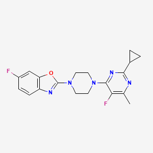 2-[4-(2-cyclopropyl-5-fluoro-6-methylpyrimidin-4-yl)piperazin-1-yl]-6-fluoro-1,3-benzoxazole - 2640846-66-6