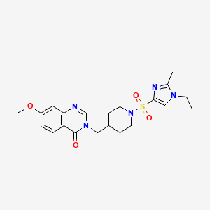 3-({1-[(1-ethyl-2-methyl-1H-imidazol-4-yl)sulfonyl]piperidin-4-yl}methyl)-7-methoxy-3,4-dihydroquinazolin-4-one - 2640829-52-1