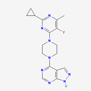 2-cyclopropyl-5-fluoro-4-methyl-6-(4-{1H-pyrazolo[3,4-d]pyrimidin-4-yl}piperazin-1-yl)pyrimidine - 2640949-07-9