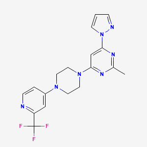 2-methyl-4-(1H-pyrazol-1-yl)-6-{4-[2-(trifluoromethyl)pyridin-4-yl]piperazin-1-yl}pyrimidine - 2640835-14-7