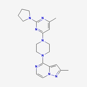 4-methyl-6-(4-{2-methylpyrazolo[1,5-a]pyrazin-4-yl}piperazin-1-yl)-2-(pyrrolidin-1-yl)pyrimidine - 2640979-80-0