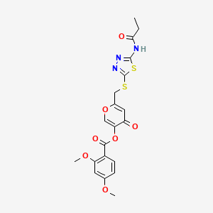 4-oxo-6-{[(5-propanamido-1,3,4-thiadiazol-2-yl)sulfanyl]methyl}-4H-pyran-3-yl 2,4-dimethoxybenzoate - 896017-90-6