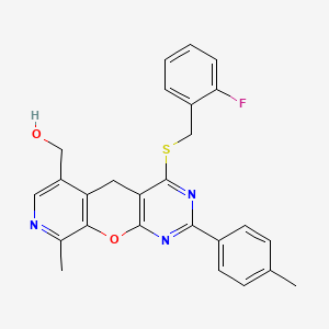 (7-{[(2-fluorophenyl)methyl]sulfanyl}-14-methyl-5-(4-methylphenyl)-2-oxa-4,6,13-triazatricyclo[8.4.0.0^{3,8}]tetradeca-1(10),3(8),4,6,11,13-hexaen-11-yl)methanol - 892416-95-4