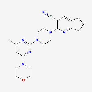 2-{4-[4-methyl-6-(morpholin-4-yl)pyrimidin-2-yl]piperazin-1-yl}-5H,6H,7H-cyclopenta[b]pyridine-3-carbonitrile - 2640898-20-8