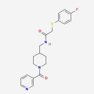 2-[(4-fluorophenyl)sulfanyl]-N-{[1-(pyridine-3-carbonyl)piperidin-4-yl]methyl}acetamide - 1396867-26-7