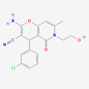2-amino-4-(3-chlorophenyl)-6-(2-hydroxyethyl)-7-methyl-5-oxo-4H,5H,6H-pyrano[3,2-c]pyridine-3-carbonitrile - 884216-97-1