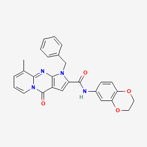 6-benzyl-N-(2,3-dihydro-1,4-benzodioxin-6-yl)-10-methyl-2-oxo-1,6,8-triazatricyclo[7.4.0.0^{3,7}]trideca-3(7),4,8,10,12-pentaene-5-carboxamide - 896599-94-3