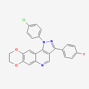 12-(4-chlorophenyl)-14-(4-fluorophenyl)-4,7-dioxa-12,13,17-triazatetracyclo[8.7.0.0^{3,8}.0^{11,15}]heptadeca-1,3(8),9,11(15),13,16-hexaene - 901021-53-2