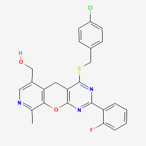 (7-{[(4-chlorophenyl)methyl]sulfanyl}-5-(2-fluorophenyl)-14-methyl-2-oxa-4,6,13-triazatricyclo[8.4.0.0^{3,8}]tetradeca-1(10),3(8),4,6,11,13-hexaen-11-yl)methanol - 892414-75-4