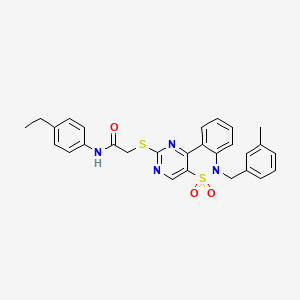 N-(4-ethylphenyl)-2-({9-[(3-methylphenyl)methyl]-8,8-dioxo-8lambda6-thia-3,5,9-triazatricyclo[8.4.0.0^{2,7}]tetradeca-1(14),2(7),3,5,10,12-hexaen-4-yl}sulfanyl)acetamide - 932449-13-3