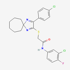 N-(3-chloro-4-fluorophenyl)-2-{[3-(4-chlorophenyl)-1,4-diazaspiro[4.6]undeca-1,3-dien-2-yl]sulfanyl}acetamide - 899906-02-6