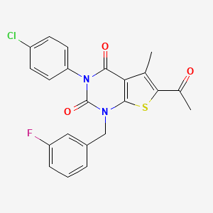 6-acetyl-3-(4-chlorophenyl)-1-[(3-fluorophenyl)methyl]-5-methyl-1H,2H,3H,4H-thieno[2,3-d]pyrimidine-2,4-dione - 687582-17-8