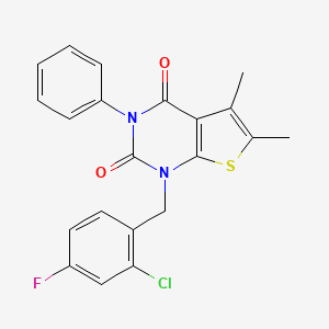 1-[(2-chloro-4-fluorophenyl)methyl]-5,6-dimethyl-3-phenyl-1H,2H,3H,4H-thieno[2,3-d]pyrimidine-2,4-dione - 689754-93-6