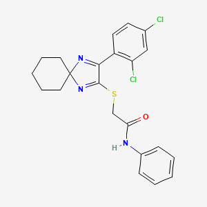2-{[3-(2,4-dichlorophenyl)-1,4-diazaspiro[4.5]deca-1,3-dien-2-yl]sulfanyl}-N-phenylacetamide - 899913-28-1